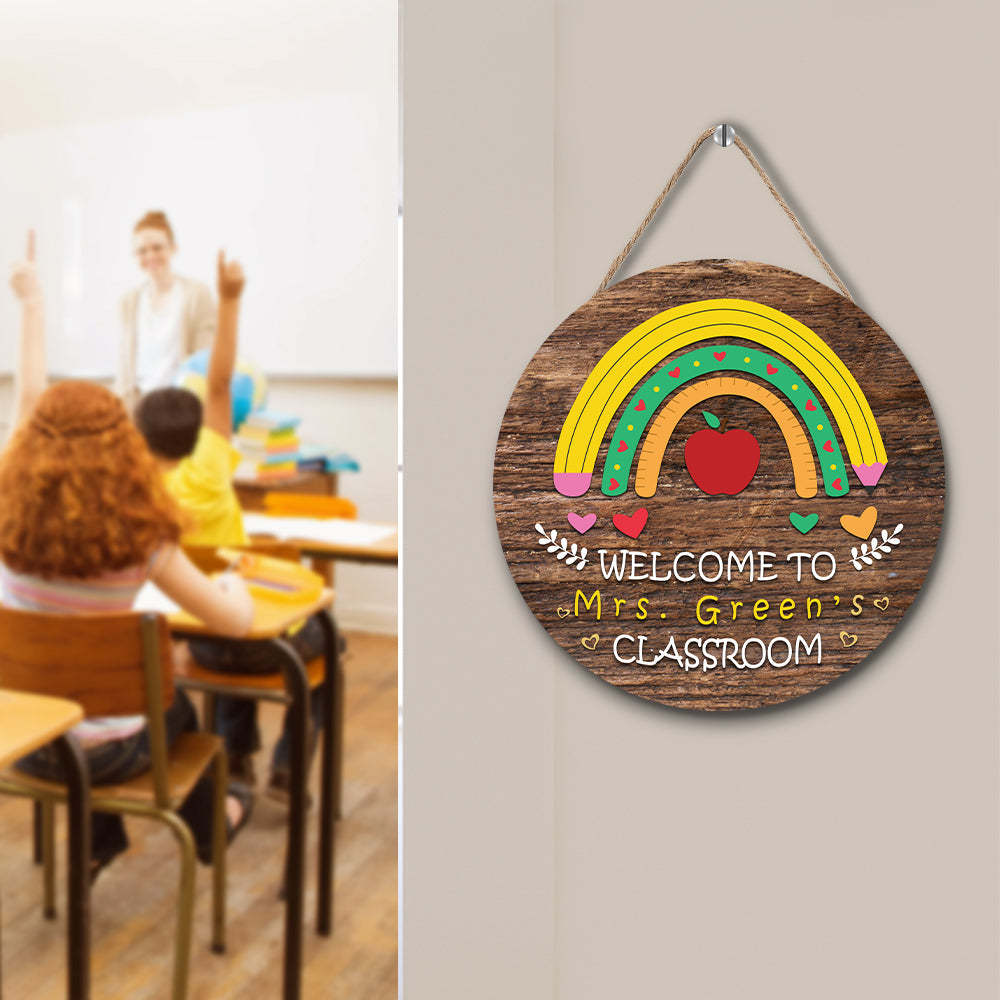 Custom Rainbow Teacher Name Door Sign, Welcome Sign Gift for Teacher -SantaSocks