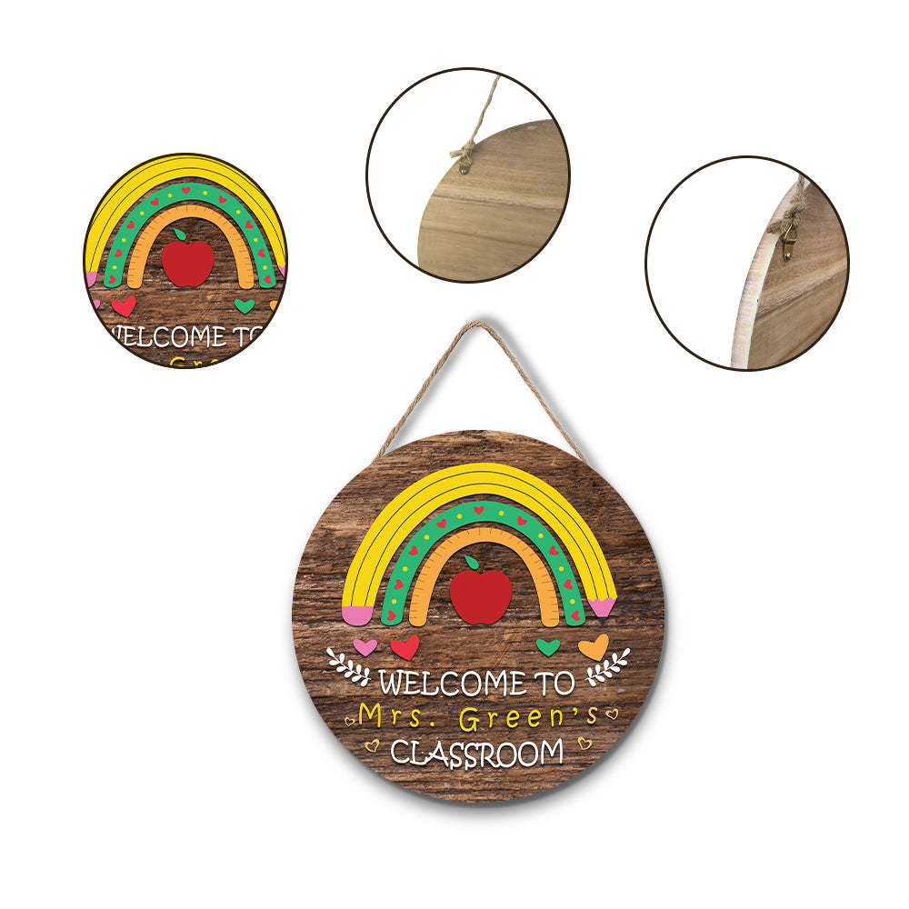 Custom Rainbow Teacher Name Door Sign, Welcome Sign Gift for Teacher -SantaSocks