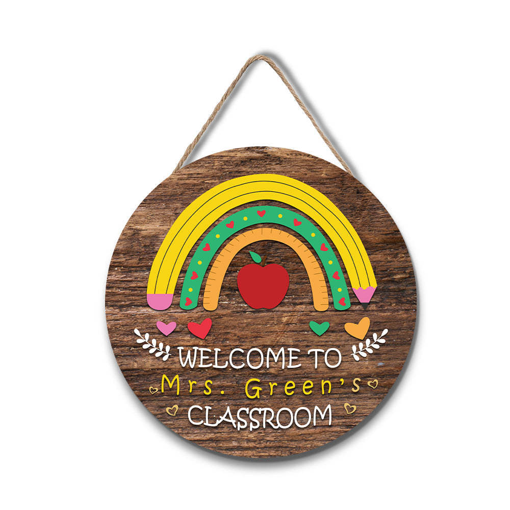 Custom Rainbow Teacher Name Door Sign, Welcome Sign Gift for Teacher -SantaSocks