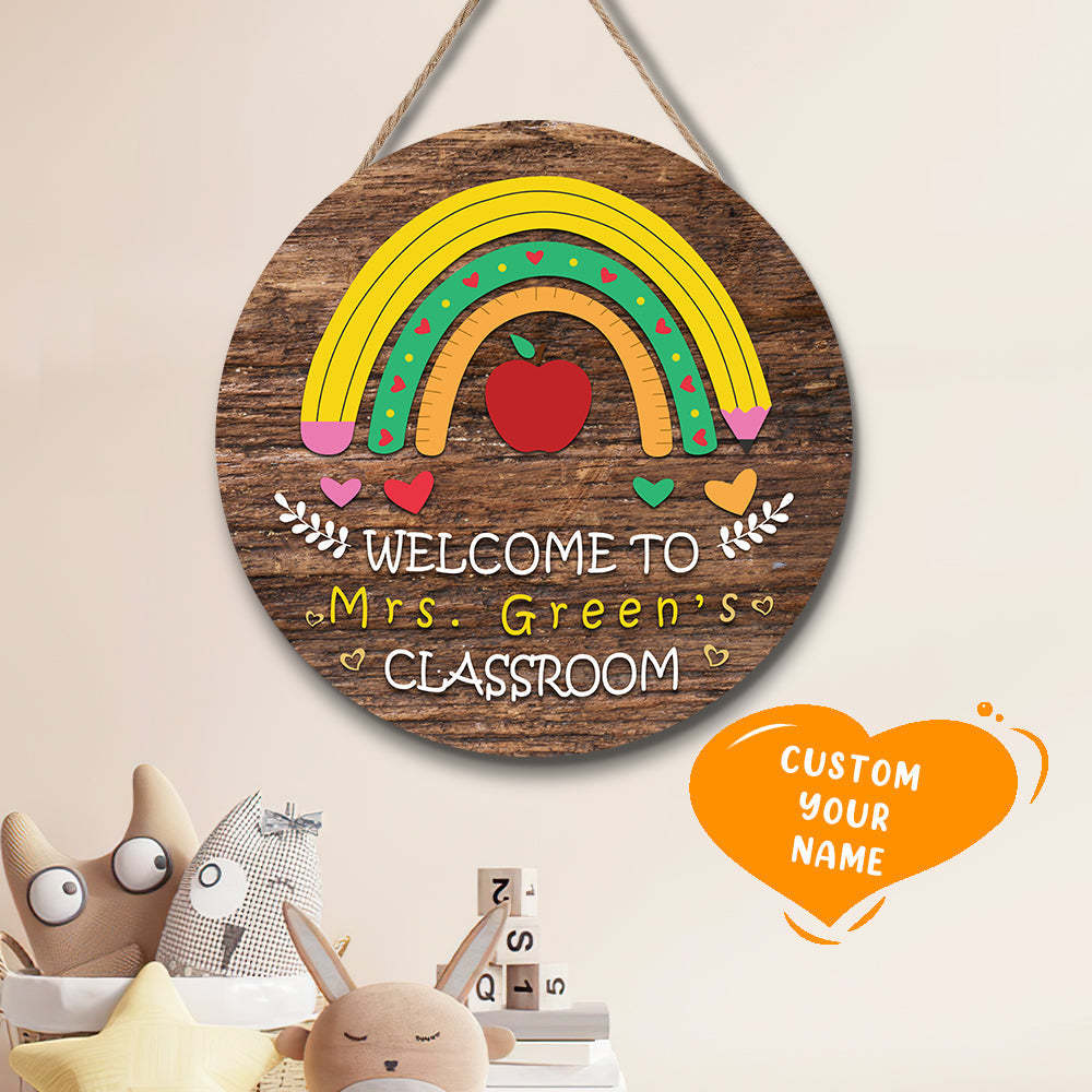 Custom Rainbow Teacher Name Door Sign, Welcome Sign Gift for Teacher -SantaSocks