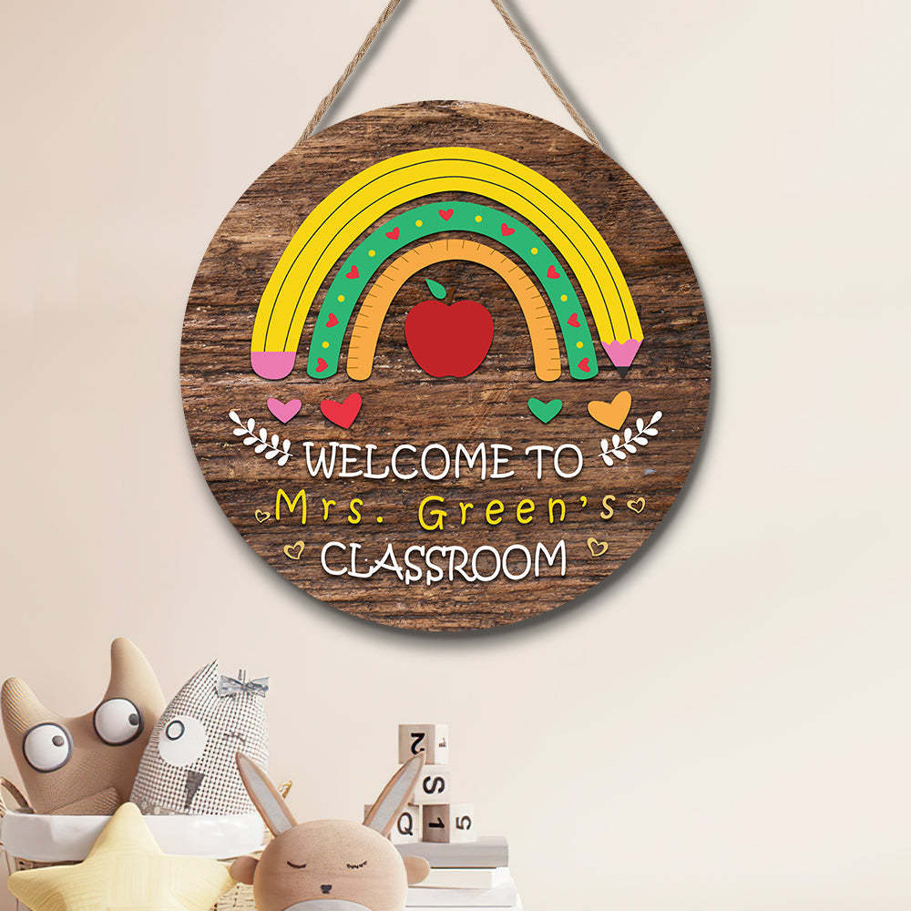 Custom Rainbow Teacher Name Door Sign, Welcome Sign Gift for Teacher -SantaSocks