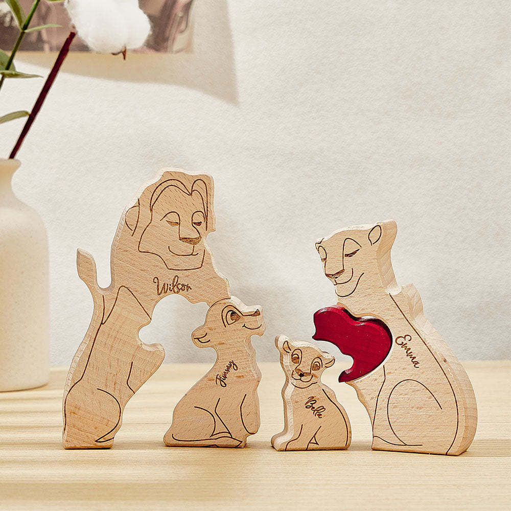 Personalized Wooden Lion Puzzle Custom Lion Family Names Puzzle Home Decor Gifts - SantaSocks