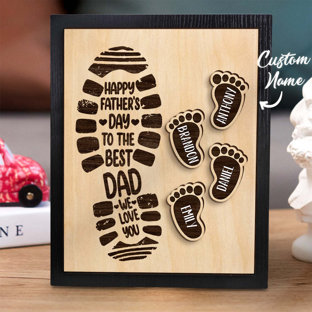 Personalized Footprints Wooden Frame Custom Family Member Names Father's Day Gift - SantaSocks