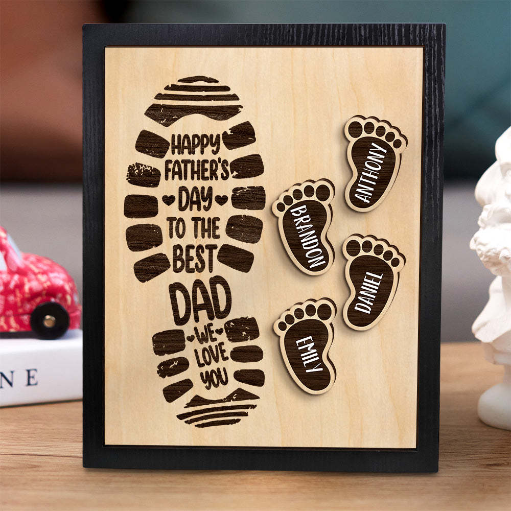Personalized Footprints Wooden Frame Custom Family Member Names Father's Day Gift - SantaSocks