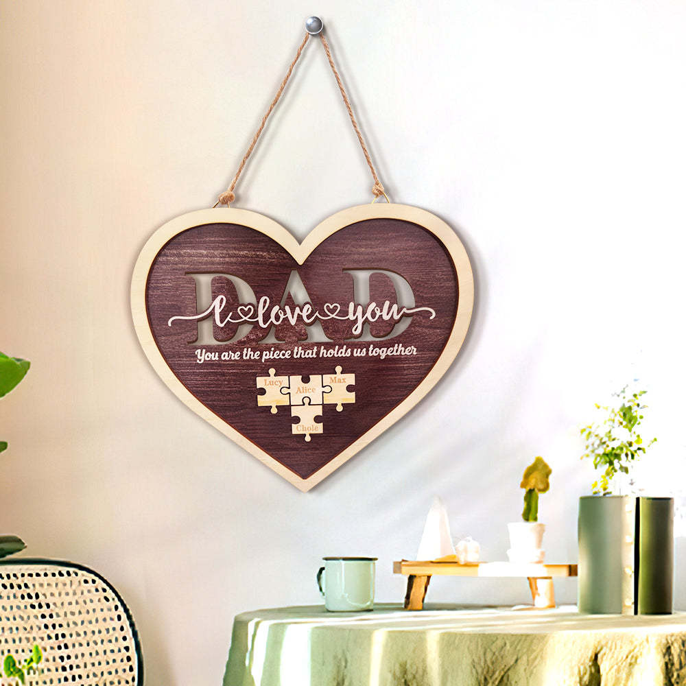 Personalized Dad Heart Puzzle Plaque You Are the Piece That Holds Us Together Father's Day Gift - SantaSocks