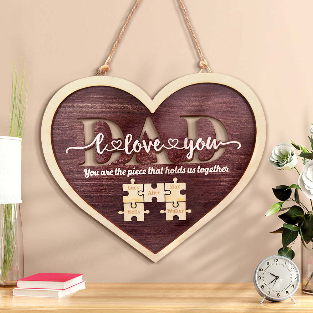 Personalized Dad Heart Puzzle Plaque You Are the Piece That Holds Us Together Father's Day Gift - SantaSocks