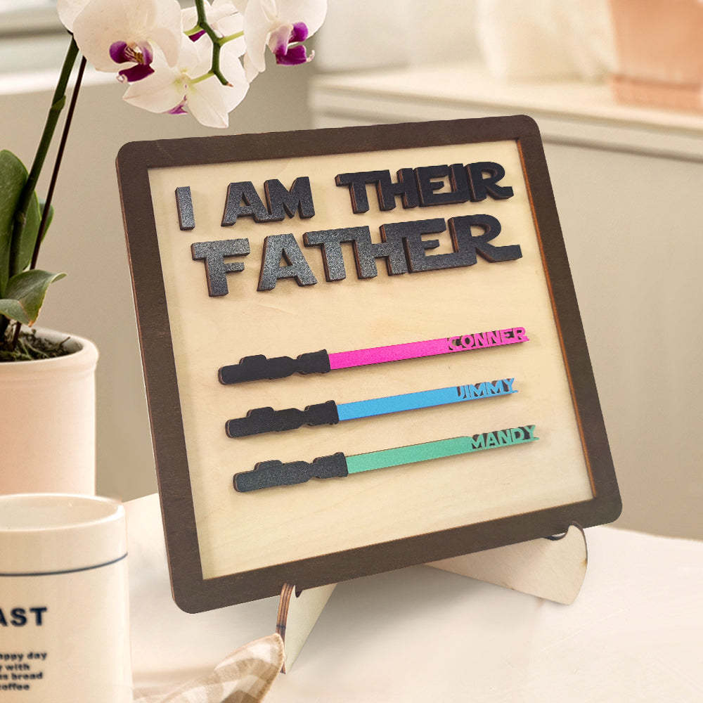 Personalized I Am Their Father Sign Wooden Light Saber Plaque Father's Day Gift - SantaSocks