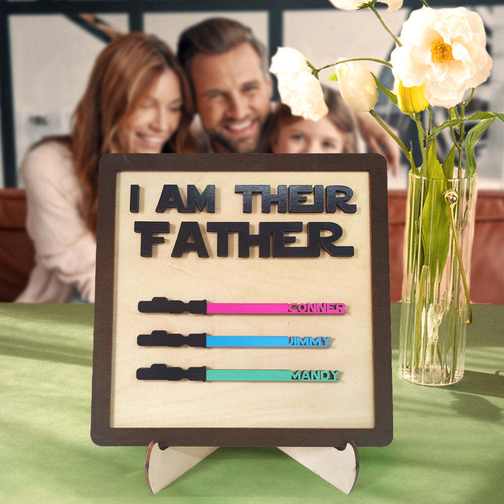 Personalized I Am Their Father Sign Wooden Light Saber Plaque Father's Day Gift - SantaSocks