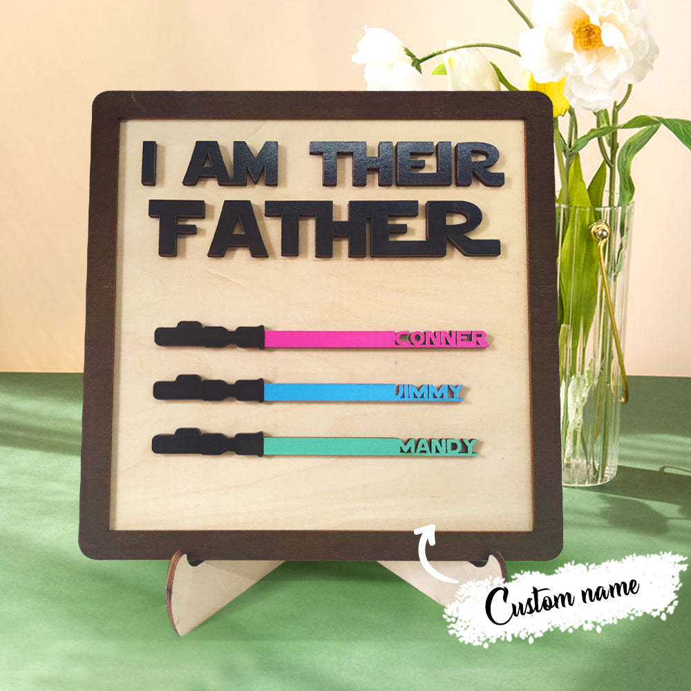Personalized I Am Their Father Sign Wooden Light Saber Plaque Father's Day Gift - SantaSocks