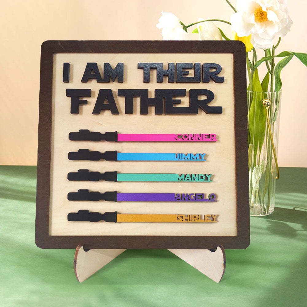 Personalized I Am Their Father Sign Wooden Light Saber Plaque Father's Day Gift - SantaSocks