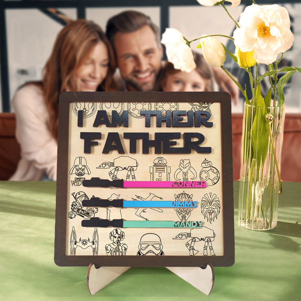 Personalized I Am Their Father Sign Wooden Light Saber Plaque Father's Day Gifts