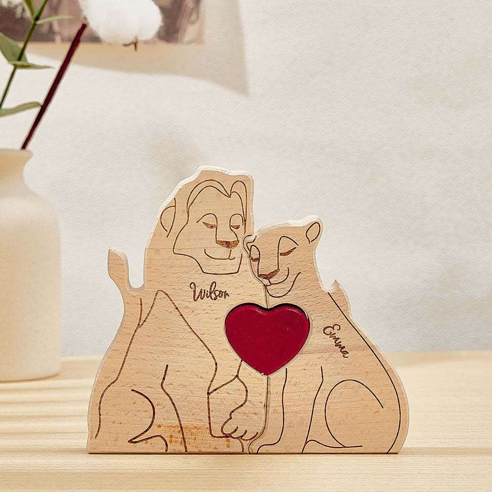 Personalized Wooden Lion Puzzle Custom Lion Family Names Puzzle Home Decor Gifts - SantaSocks