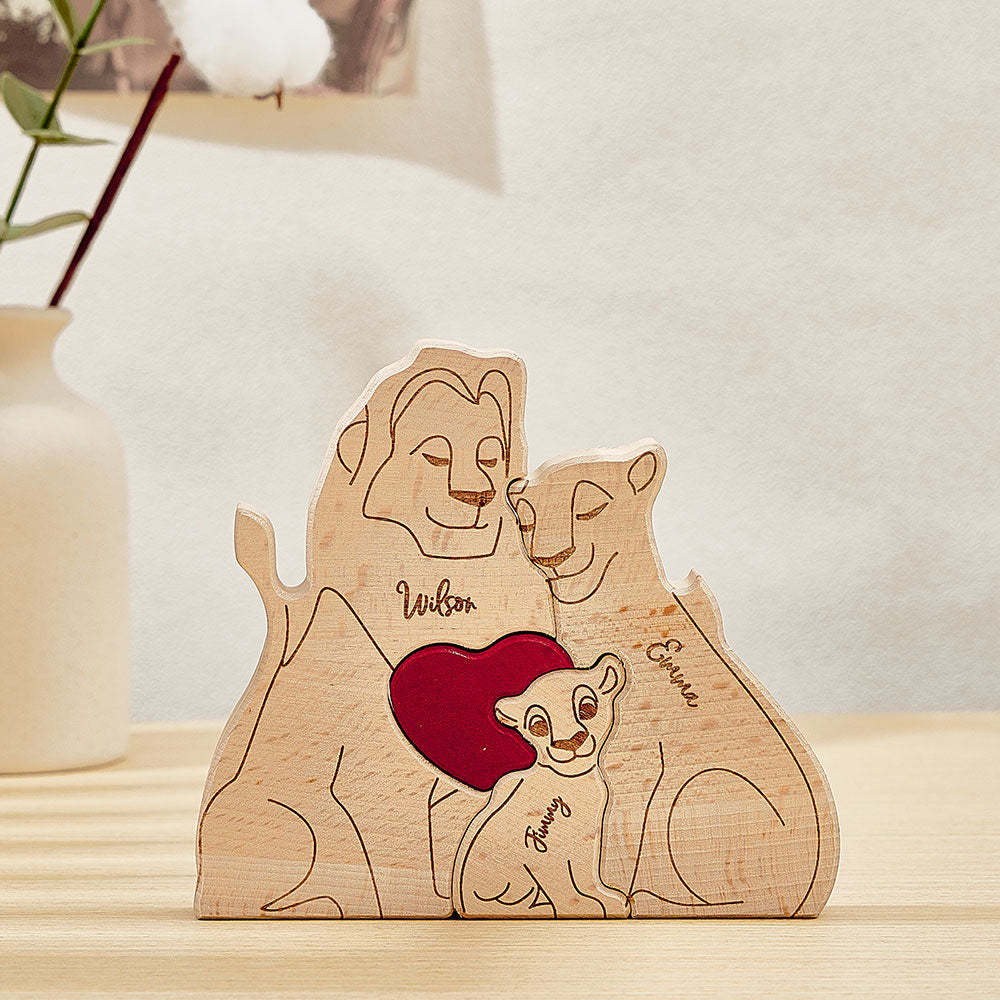Personalized Wooden Lion Puzzle Custom Lion Family Names Puzzle Home Decor Gifts - SantaSocks