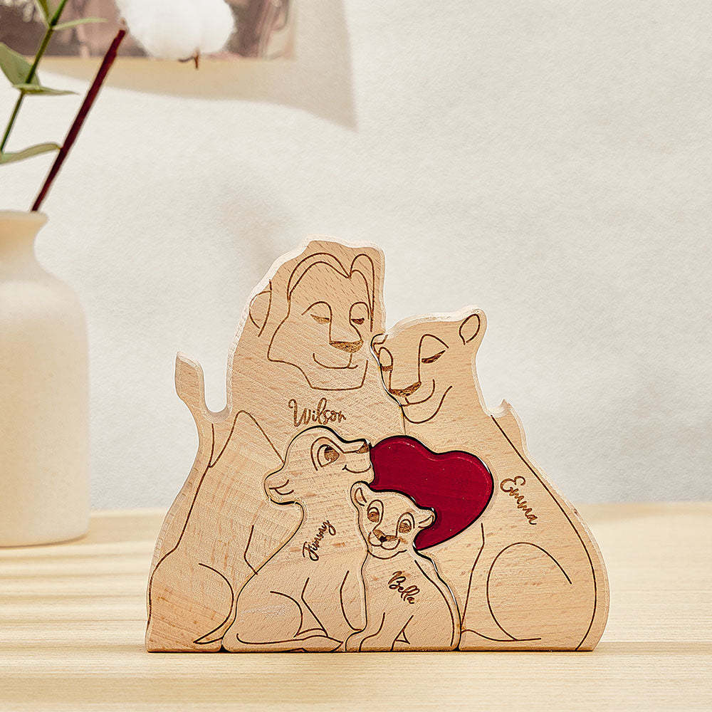 Personalized Wooden Lion Puzzle Custom Lion Family Names Puzzle Home Decor Gifts - SantaSocks