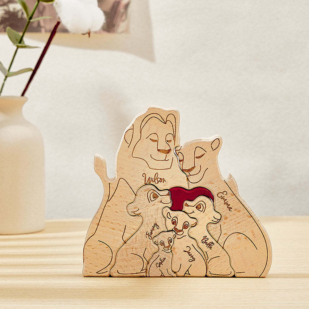 Personalized Wooden Lion Puzzle Custom Lion Family Names Puzzle Home Decor Gifts - SantaSocks