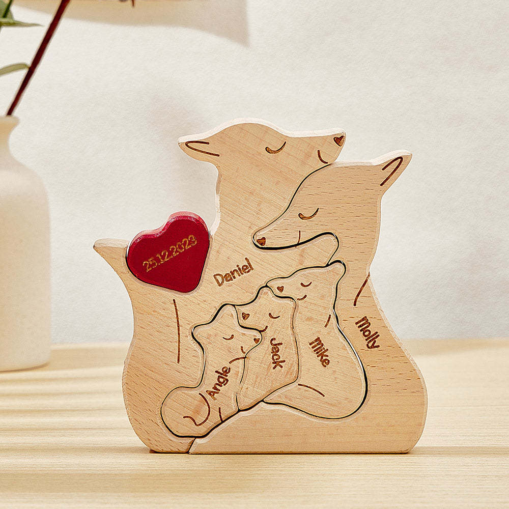 Personalized Wooden Fox Custom Family Member Names Puzzle Home Decor Gifts - SantaSocks