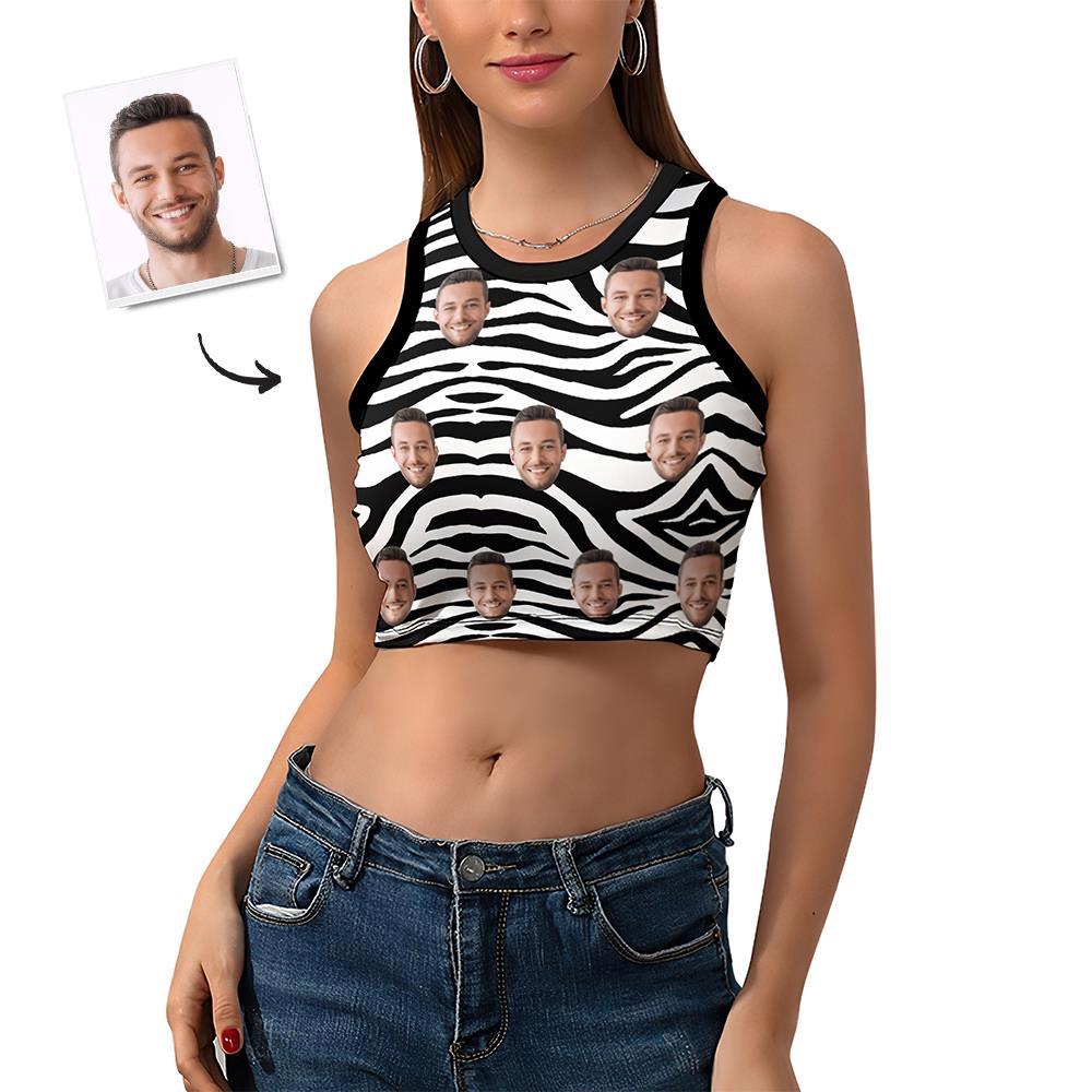 Custom Face Classic Zebra Pattern Vest Sexy Custom Ladies Short Racer Vest