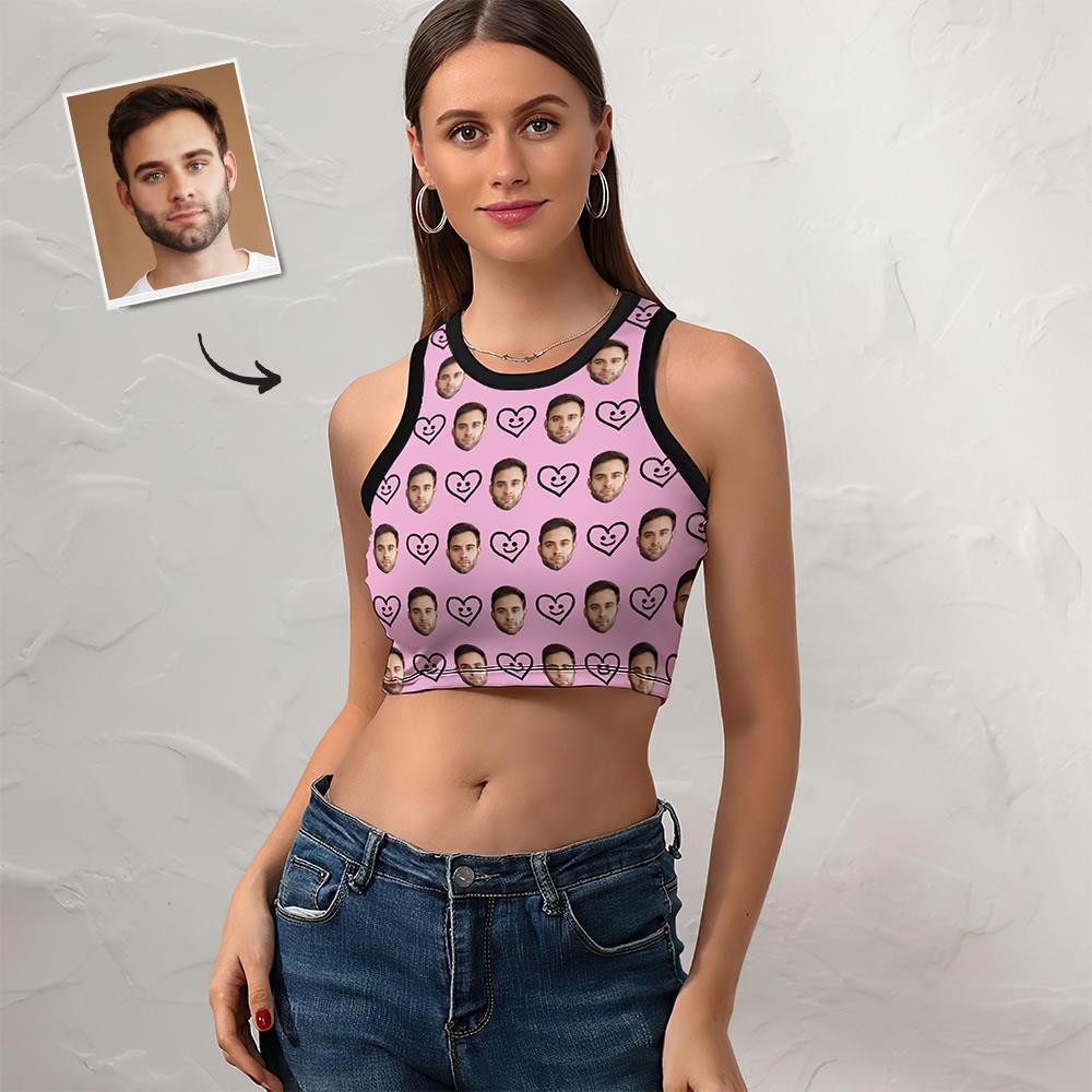 Custom Face Vest Heart Face Pink Sexy Customized Ladies Short Racer Vest
