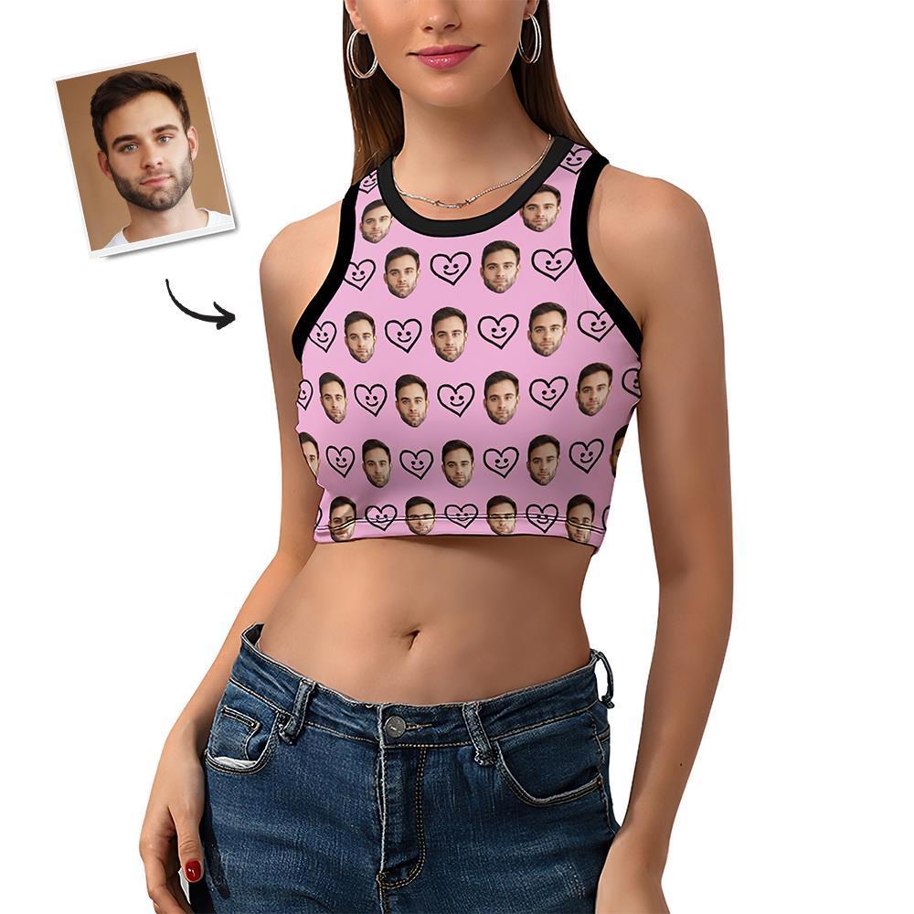 Custom Face Vest Heart Face Pink Sexy Customized Ladies Short Racer Vest