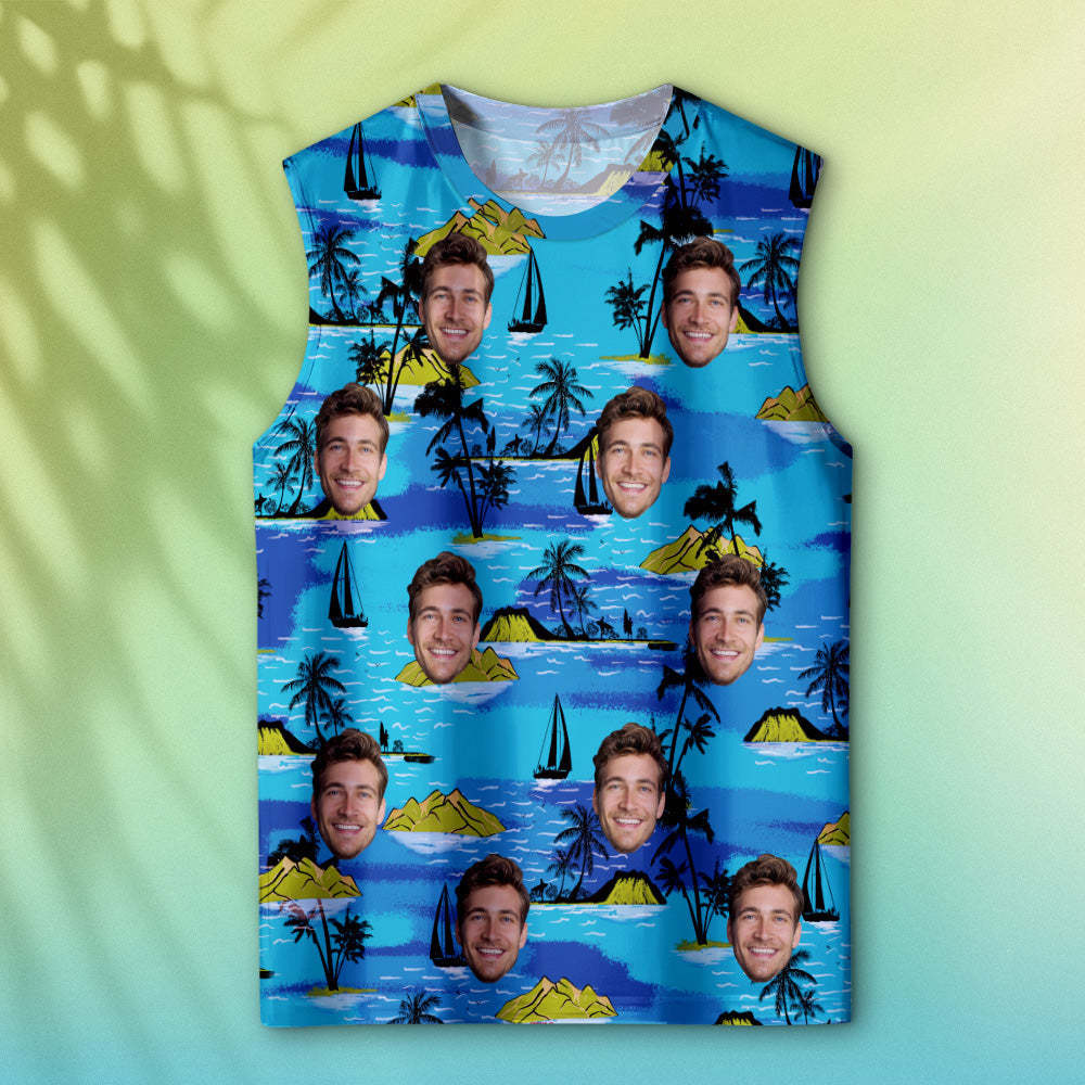 Custom Thick Face Tank Tops Men's Sleeveless Shirt Large Leaves - SantaSocks