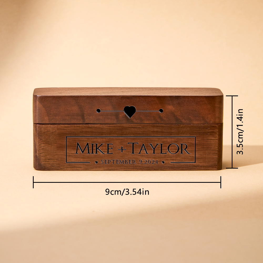 Personalized Engraved Wood Rings Bearer Box with Name and Date Wedding Proposal Gift for Couple - SantaSocks