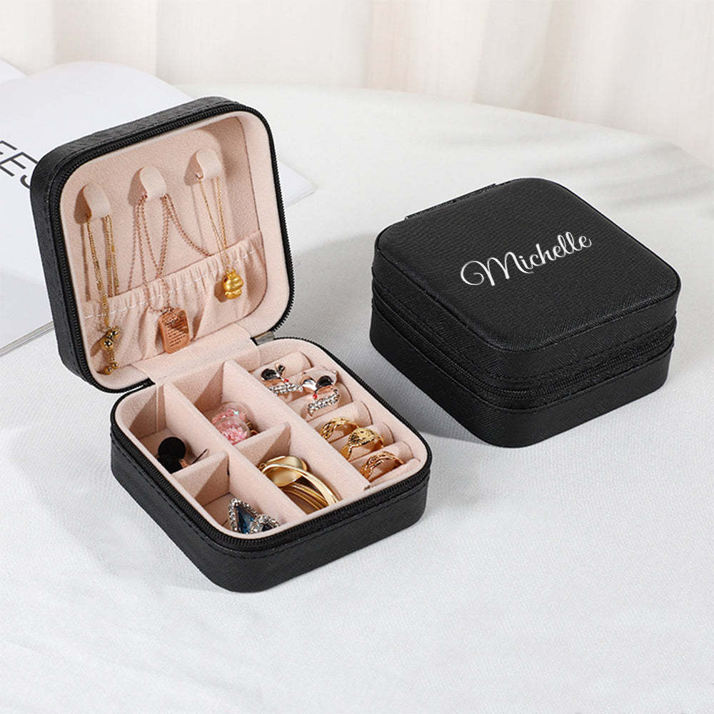 Personalized Name PU Leather Jewelry Box Jewelry Organizer Gifts for Her - SantaSocks