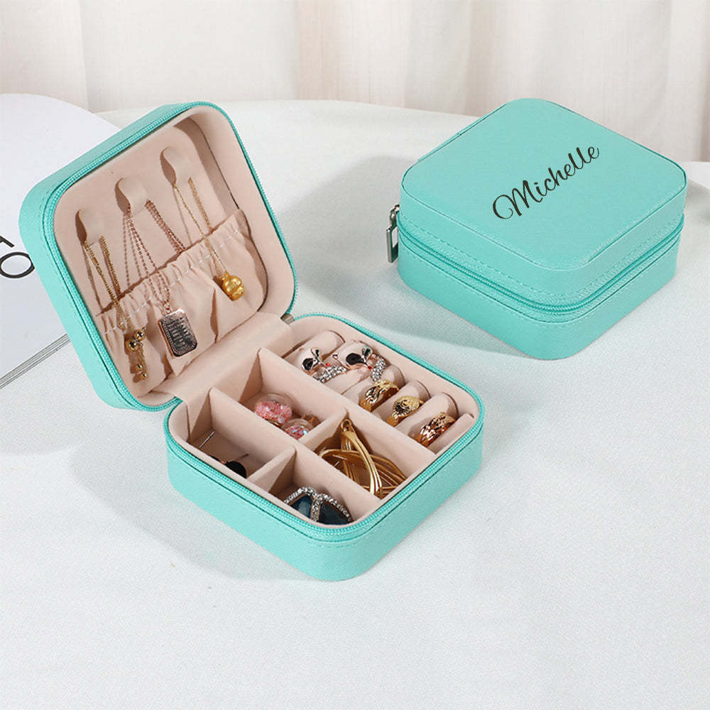 Personalized Name PU Leather Jewelry Box Jewelry Organizer Gifts for Her - SantaSocks