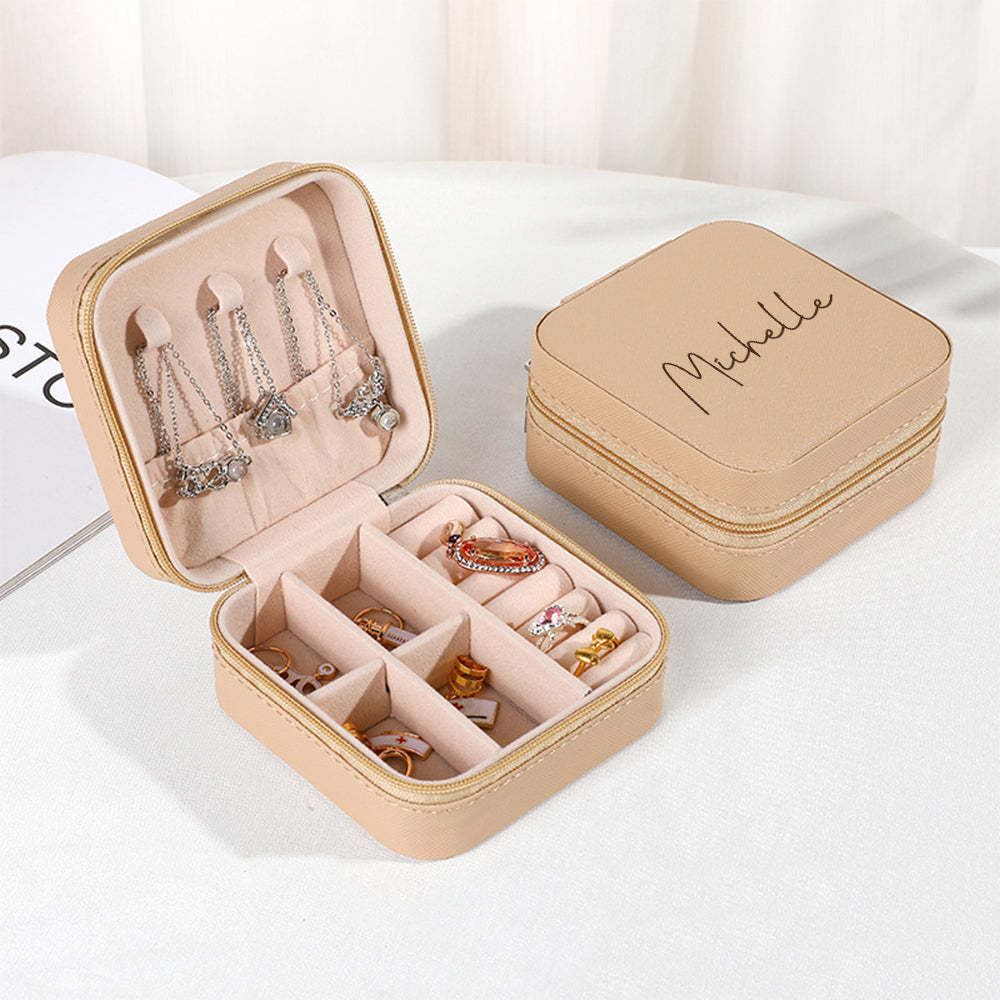 Personalized Name PU Leather Jewelry Box Jewelry Organizer Gifts for Her - SantaSocks
