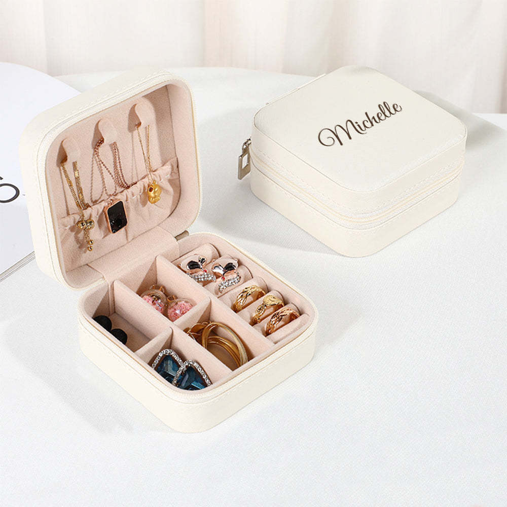 Personalized Name PU Leather Jewelry Box Jewelry Organizer Gifts for Her - SantaSocks