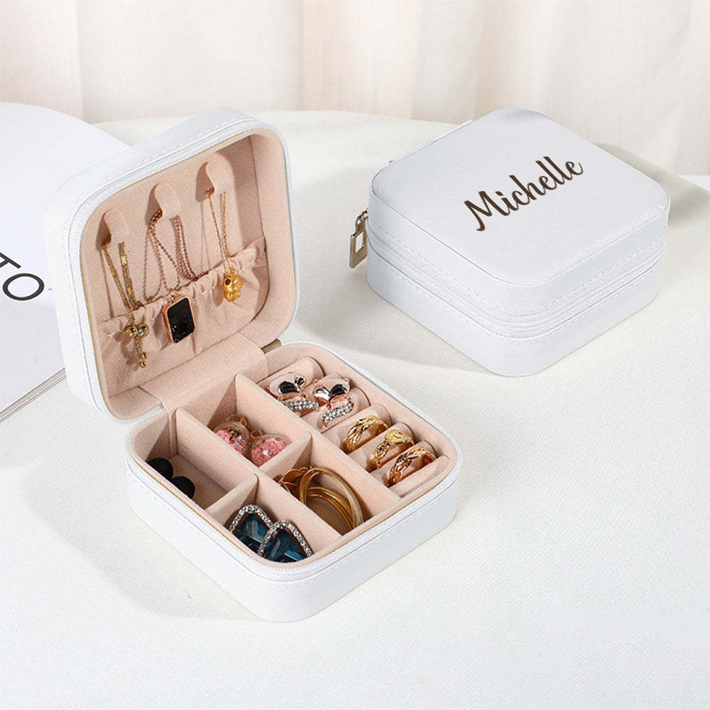 Personalized Name PU Leather Jewelry Box Jewelry Organizer Gifts for Her - SantaSocks