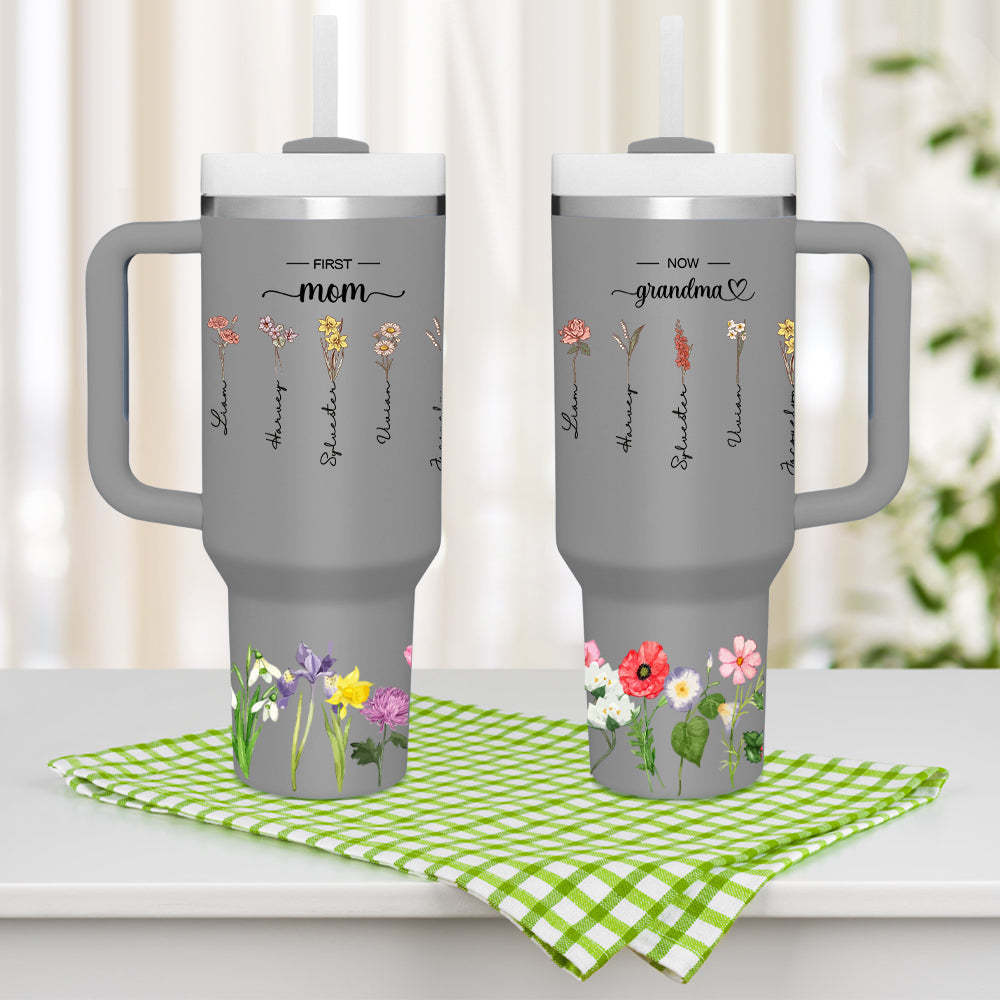 Personalized First Mom Now Grandma 40oz Tumbler with Straw Birthday Gift for Grandma - SantaSocks