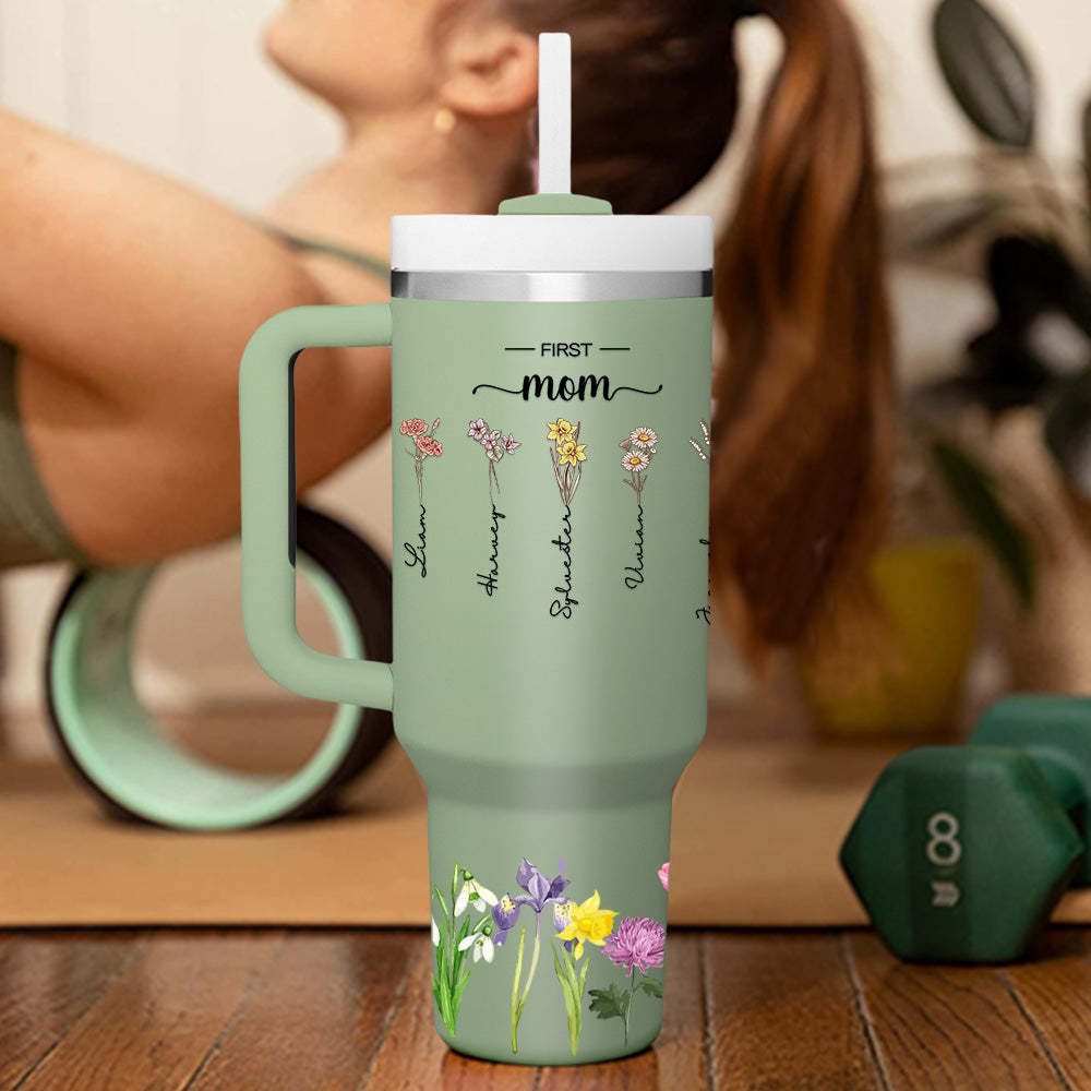 Personalized First Mom Now Grandma 40oz Tumbler with Straw Birthday Gift for Grandma - SantaSocks