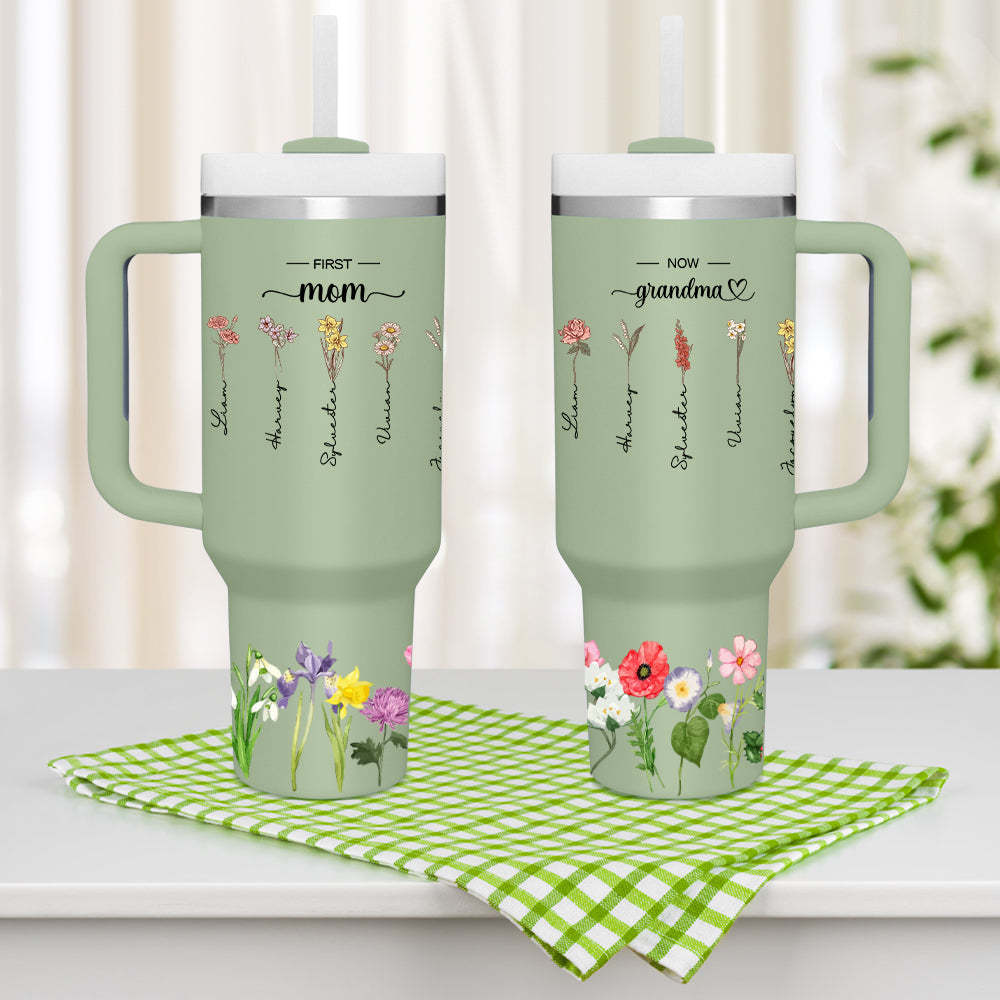 Personalized First Mom Now Grandma 40oz Tumbler with Straw Birthday Gift for Grandma - SantaSocks