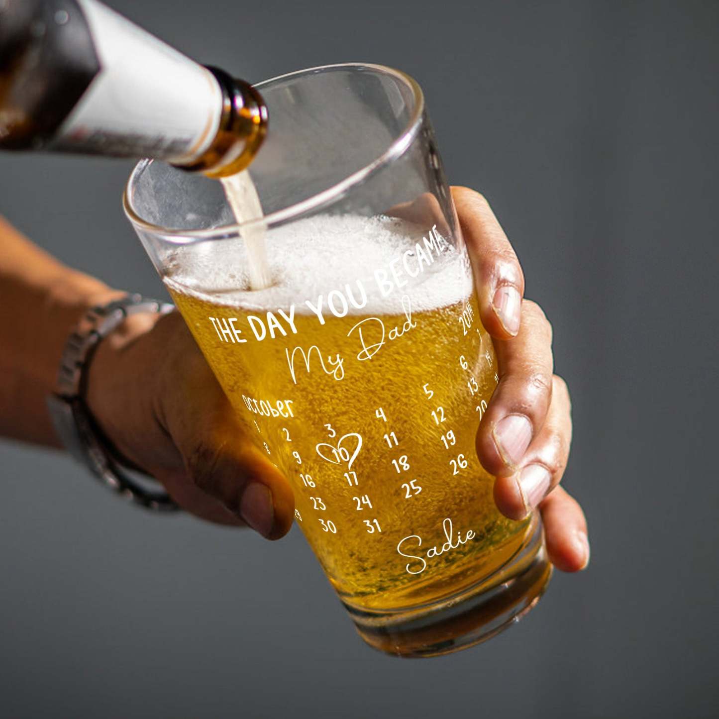 Fathers Day Gift From Daughter, Personalized Gifts For Dad, Dad Gift, Dad Birthday Gift, Personalised Beer Glass, The Day You Became My Dad - SantaSocks