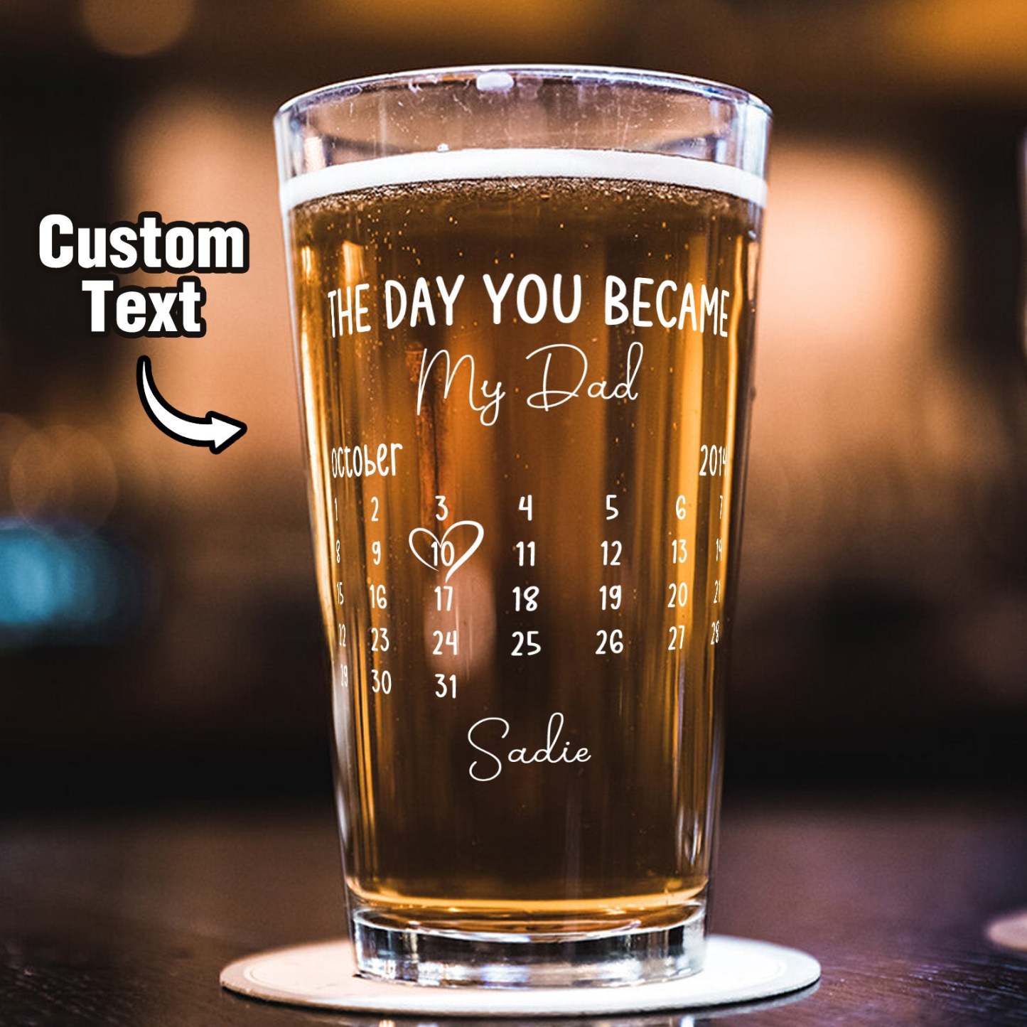 Fathers Day Gift From Daughter, Personalized Gifts For Dad, Dad Gift, Dad Birthday Gift, Personalised Beer Glass, The Day You Became My Dad - SantaSocks
