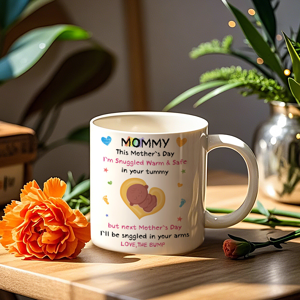 Custom Text Mug Lovely Baby Bump Mug Happy First Family 3D Mug Personalized Gift for Mother's Day - SantaSocks