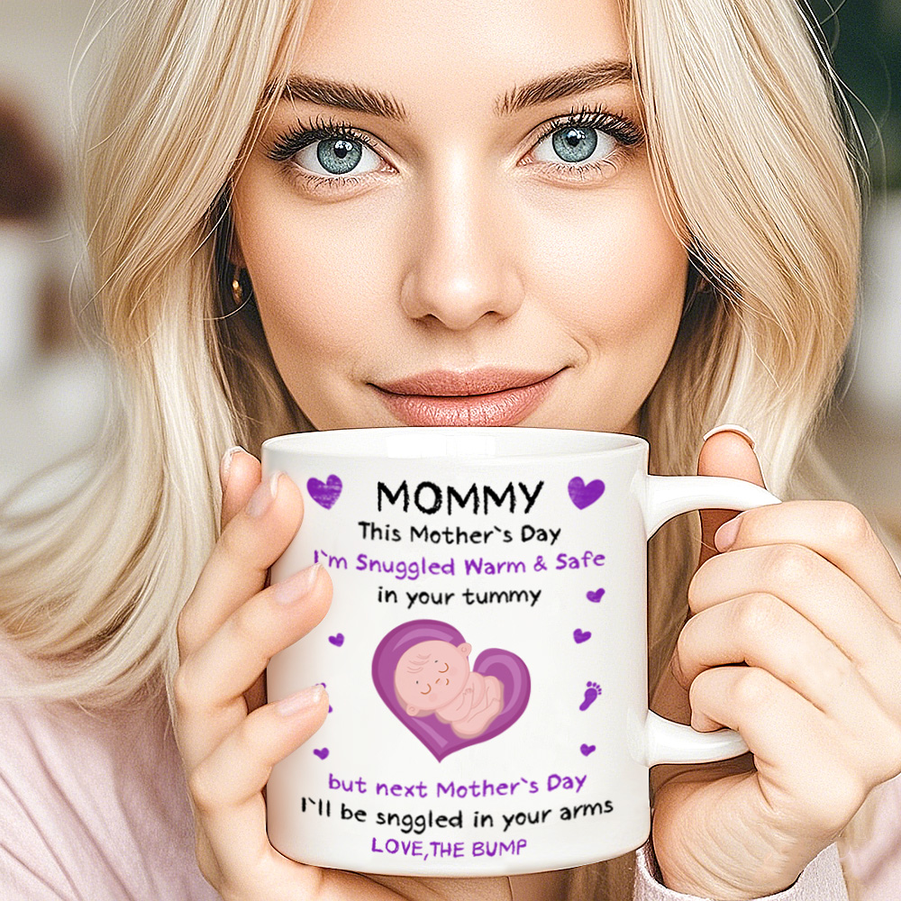 Custom Text Mug Lovely Baby Bump Mug Happy First Family 3D Mug Personalized Gift for Mother's Day - SantaSocks