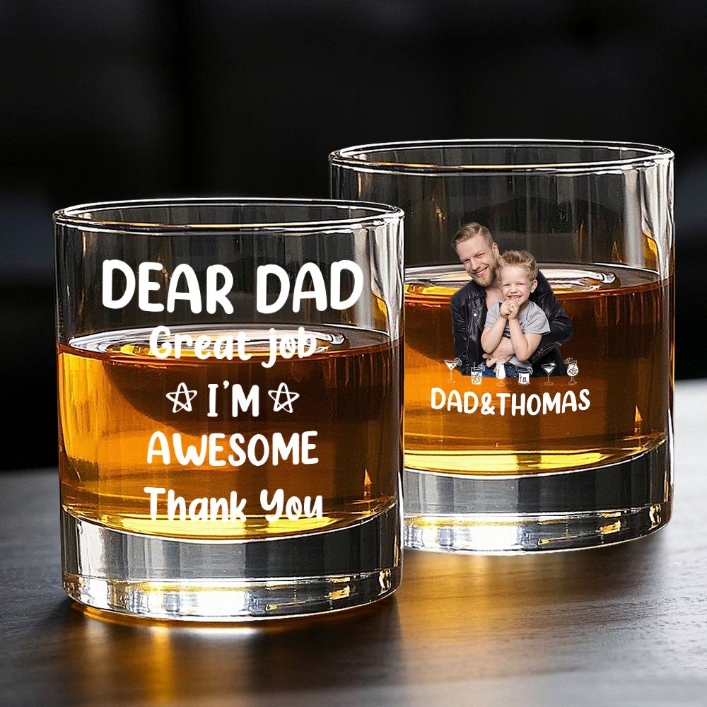 Custom Photo I Finally Have A Drinking Buddy - Family Personalized Custom Whiskey Glass - Gift For Dad, Grandpa