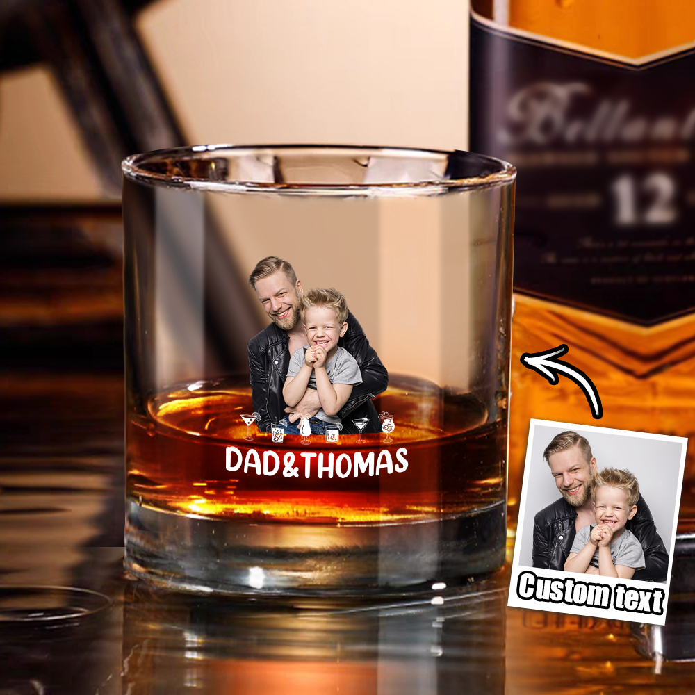 Custom Photo I Finally Have A Drinking Buddy - Family Personalized Custom Whiskey Glass - Gift For Dad, Grandpa