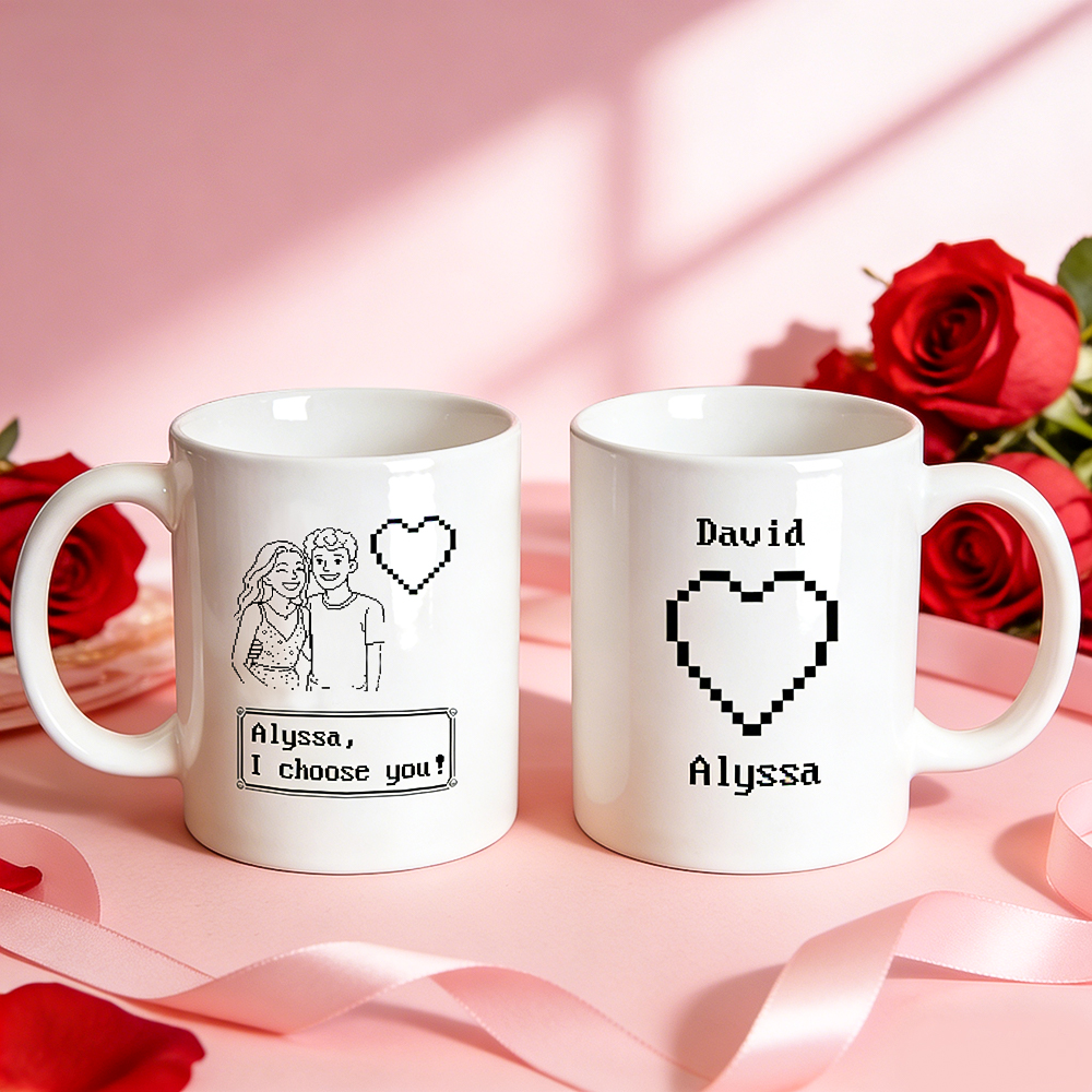 Personalized Pixel Art Photo Mug  Cute Photo And Name Couple Anniversary Gift - SantaSocks