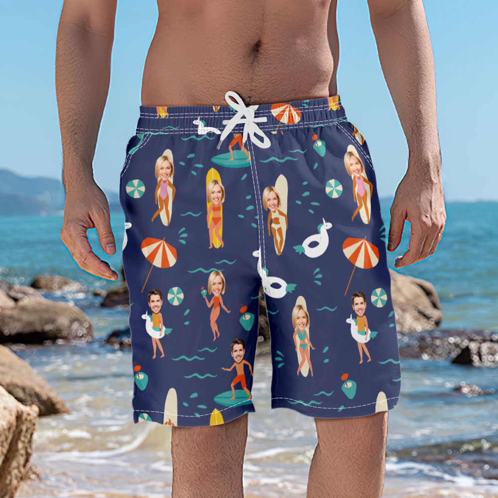 Personalized Face Mens Swim Trunks Custom Tropical Swim Shorts Bathing Suit