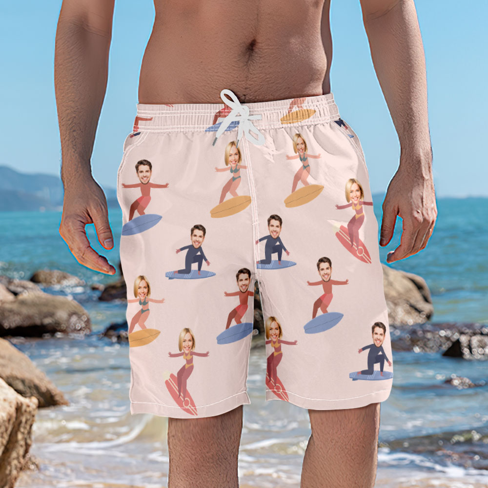 Personalized Face Mens Swim Trunks Custom Tropical Swim Shorts Bathing Suit