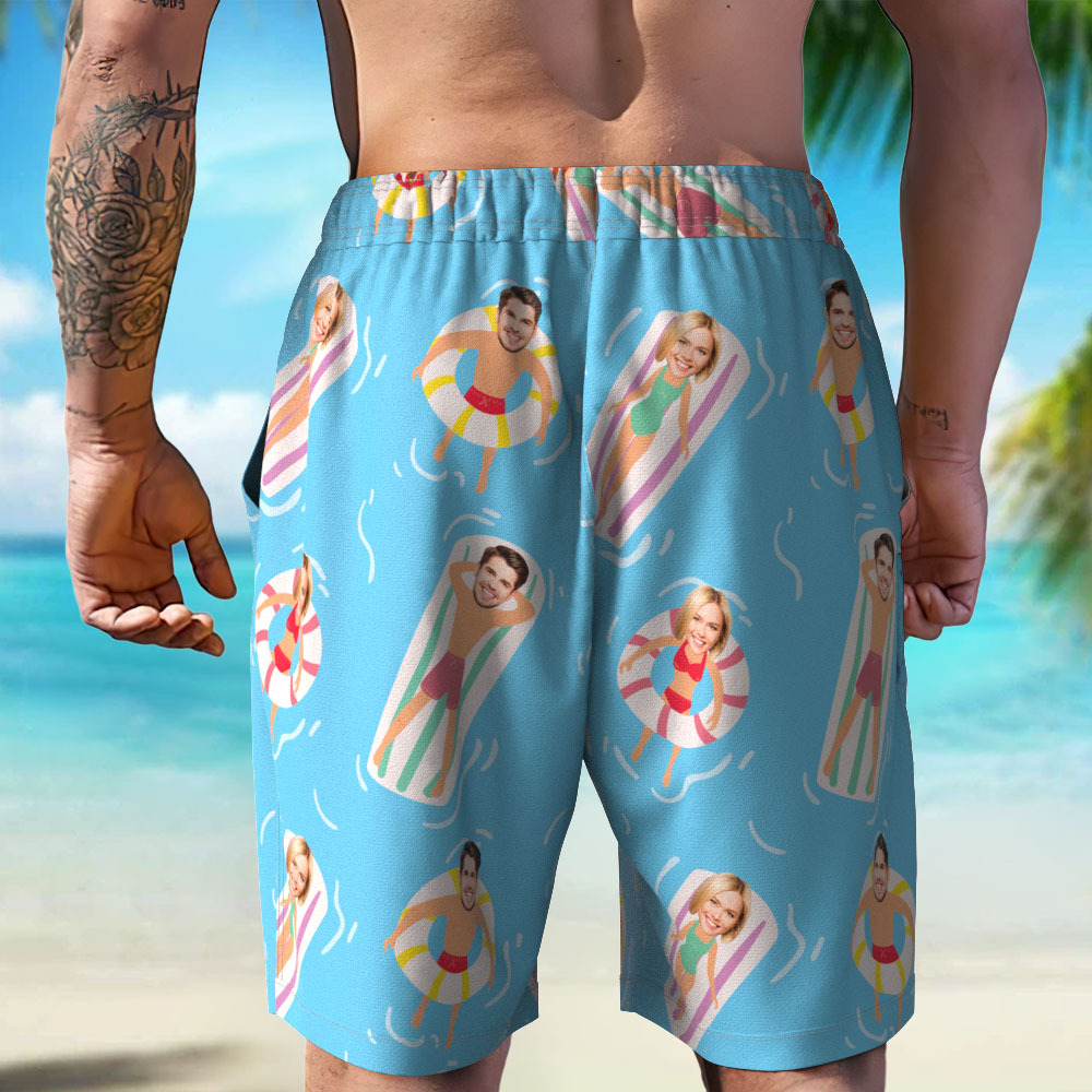 Personalized Face Mens Swim Trunks Custom Tropical Swim Shorts Bathing Suit