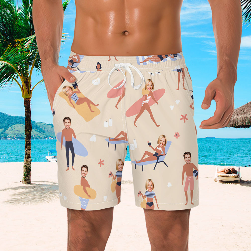 Personalized Face Mens Swim Trunks Custom Tropical Swim Shorts Bathing Suit