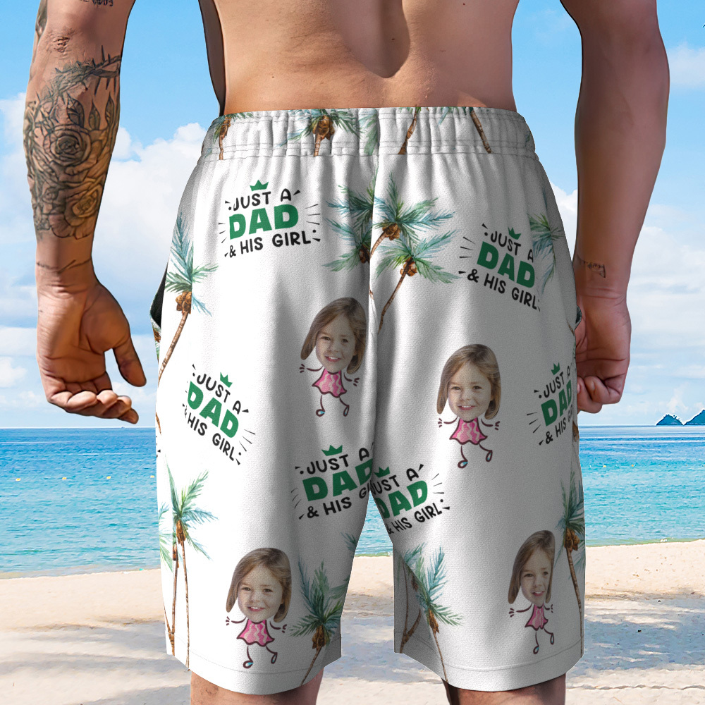 Personalized Face Mens Swim Trunks Custom Text Just A Dad Tropical Swim Shorts for Dad