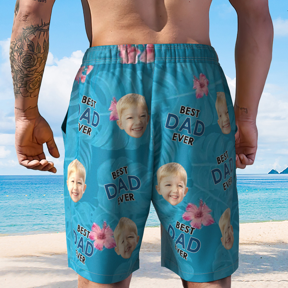 Personalized Face Mens Swim Trunks Custom Text Just A Dad Tropical Swim Shorts for Dad