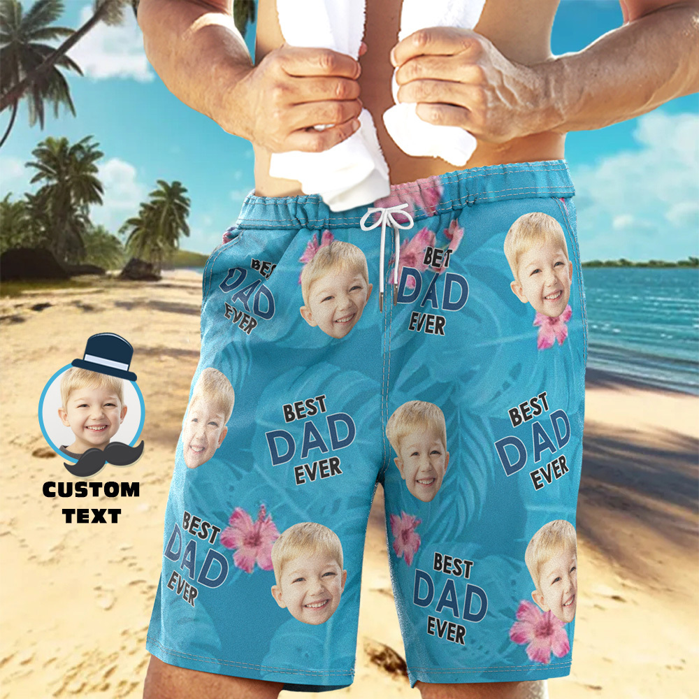 Personalized Face Mens Swim Trunks Custom Text Just A Dad Tropical Swim Shorts for Dad
