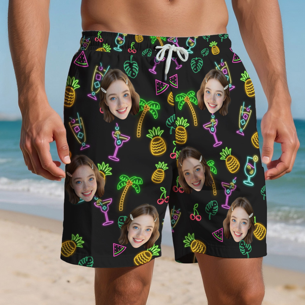 Custom Photo Beach Shorts Personalized Colorful Beach Shorts Vacation Gift