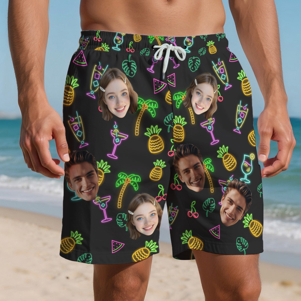 Custom Photo Beach Shorts Personalized Colorful Beach Shorts Vacation Gift
