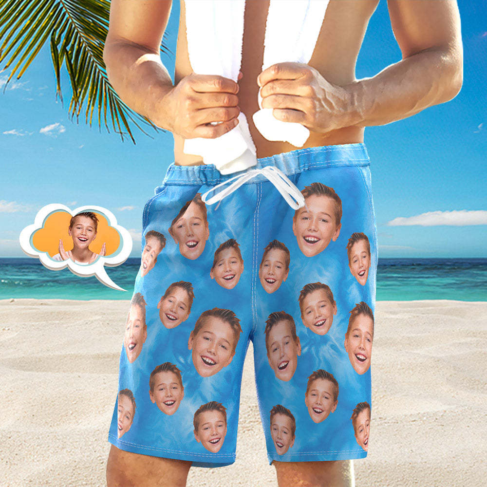 Custom Face Photo Men's Swim Trunk Water Shorts Summer Tie Dye Blue - MyFaceSocks